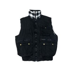 Ozark Trail Black Utility Vest Plaid Lined Collar Zip Pockets Size L